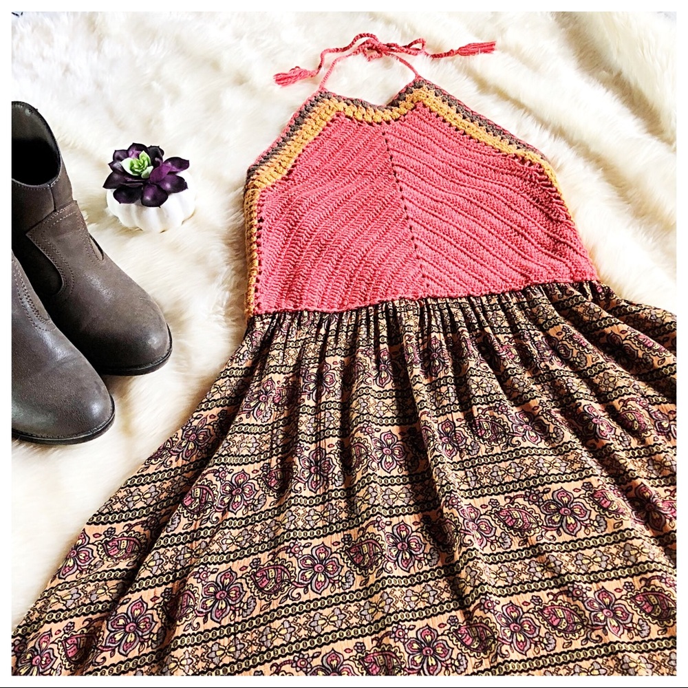 NWT American Rag Boho Crocheted Halter Dress Sz M